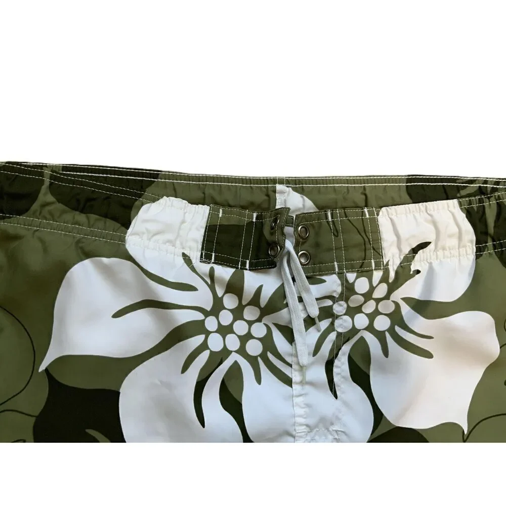 No Boundaries Green Floral Pattern Drawstring Board Shorts‎ Mens Size Large